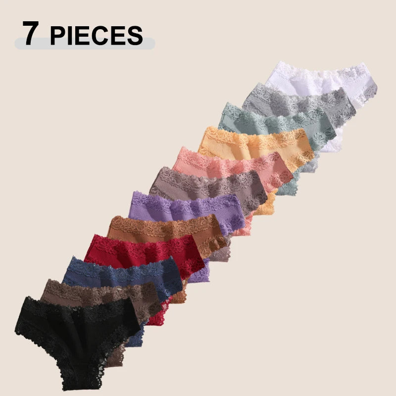 7Pcs Women’s Lace Cotton Panties Set Soft Seamless Low-Rise Brazilian Underwear S-XL