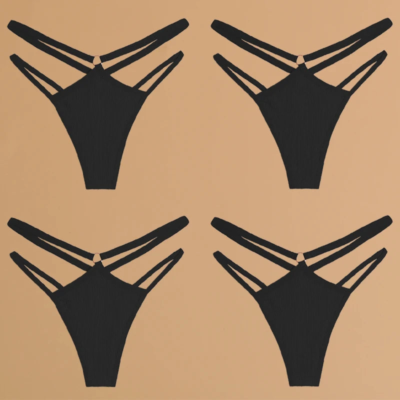 4-Pack Women's Cotton Thongs – Low Rise Breathable Stretch Panties, Everyday Comfort Underwear