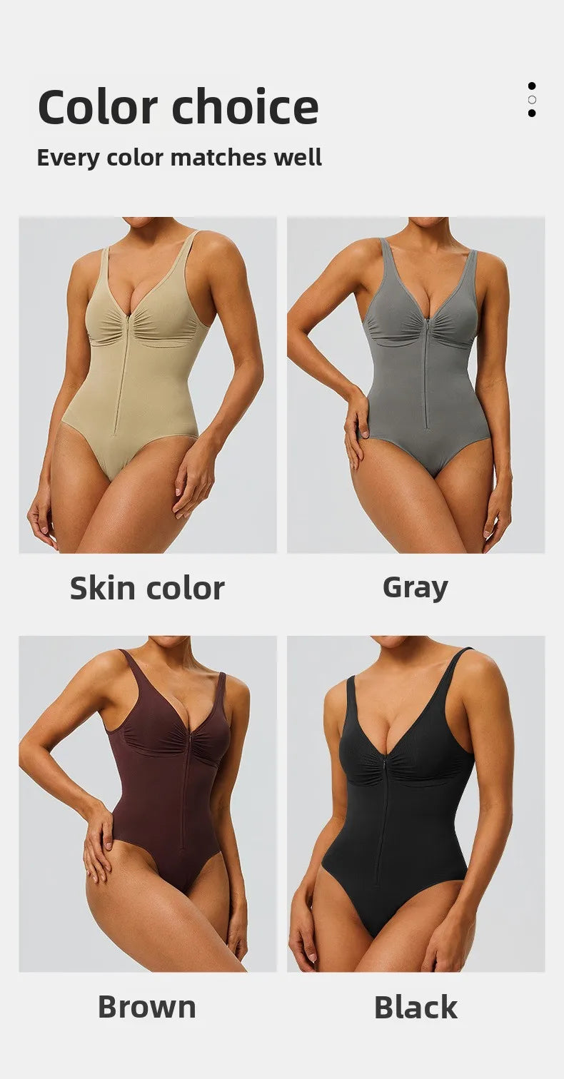 Seamless Shapewear Bodysuit – Tummy Control Compression One-Piece with Zipper & Adjustable Straps