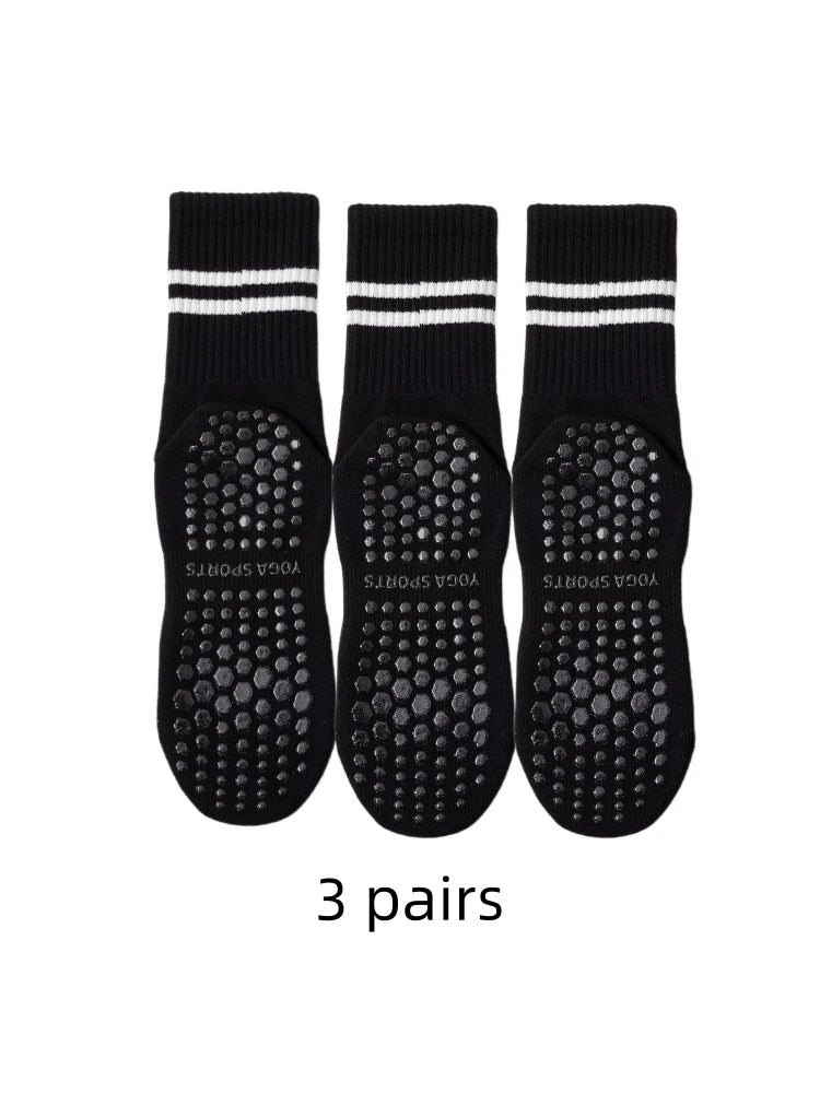 3 Pairs Women’s Anti Slip Pilates Yoga Socks Cotton Grip Fitness Sports Socks