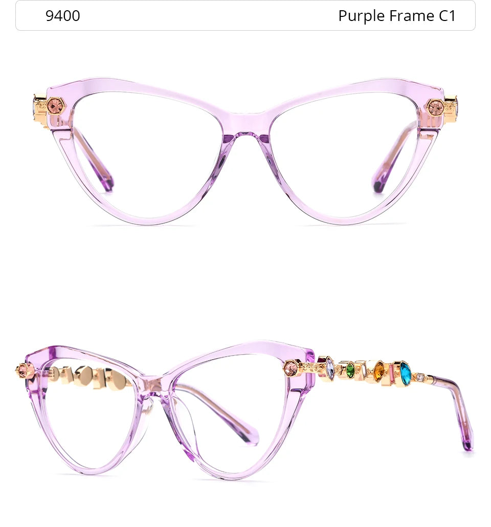 Cat Eye Diamond Eyeglasses Frame – Acetate Metal Luxury Style Fashion Glasses for Women