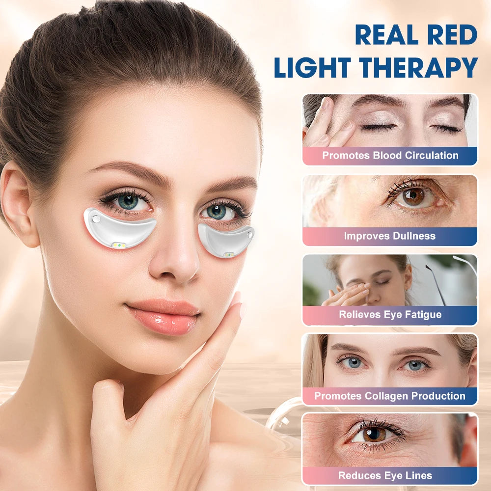 LED Rechargeable Eye Massager with Red Light Therapy – Microcurrent Under Eye Care Device for Puffiness & Tired-Looking Eyes