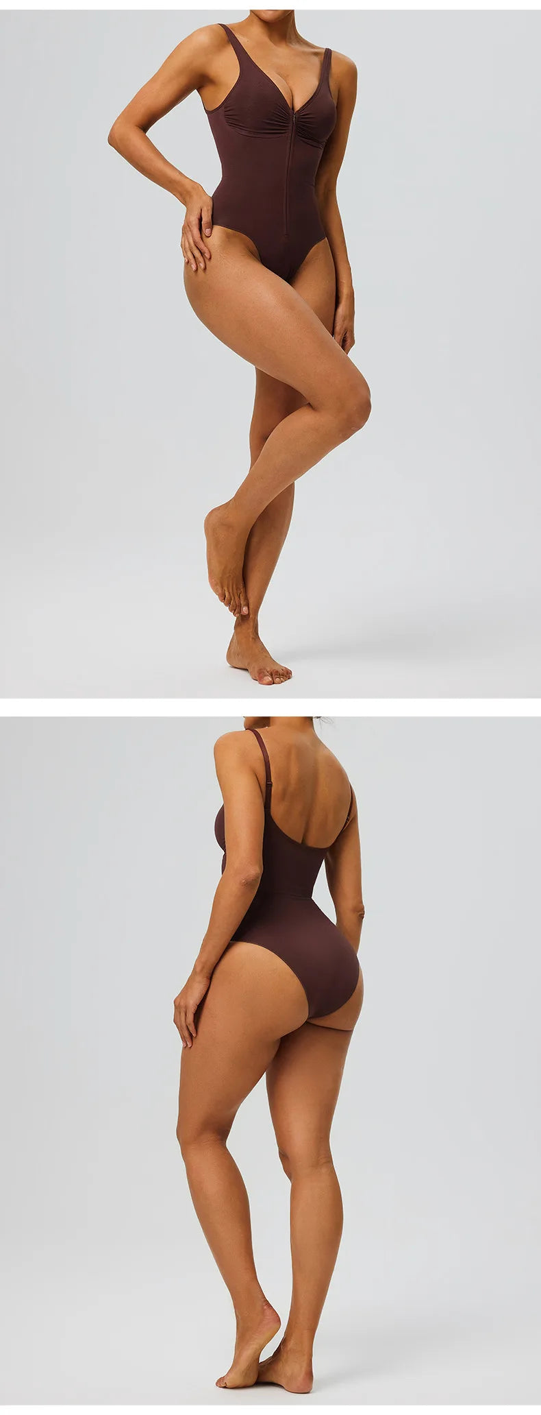 Seamless Shapewear Bodysuit – Tummy Control Compression One-Piece with Zipper & Adjustable Straps