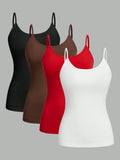 4Pcs Women’s Solid Color Camisole Tank Tops Sleeveless Adjustable Strap Basic Cami Set