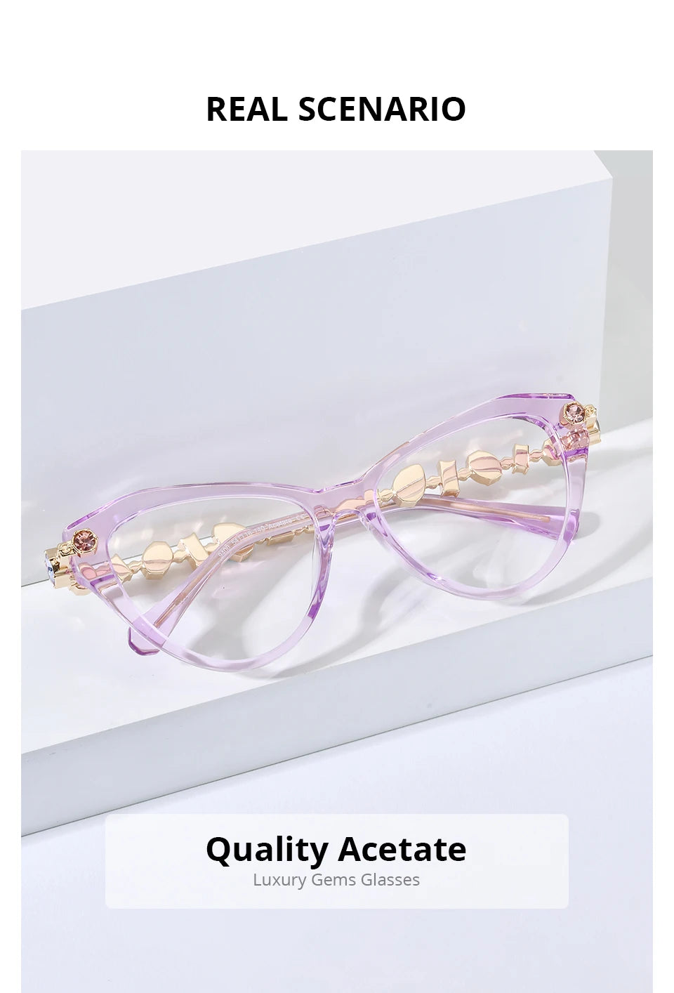 Cat Eye Diamond Eyeglasses Frame – Acetate Metal Luxury Style Fashion Glasses for Women