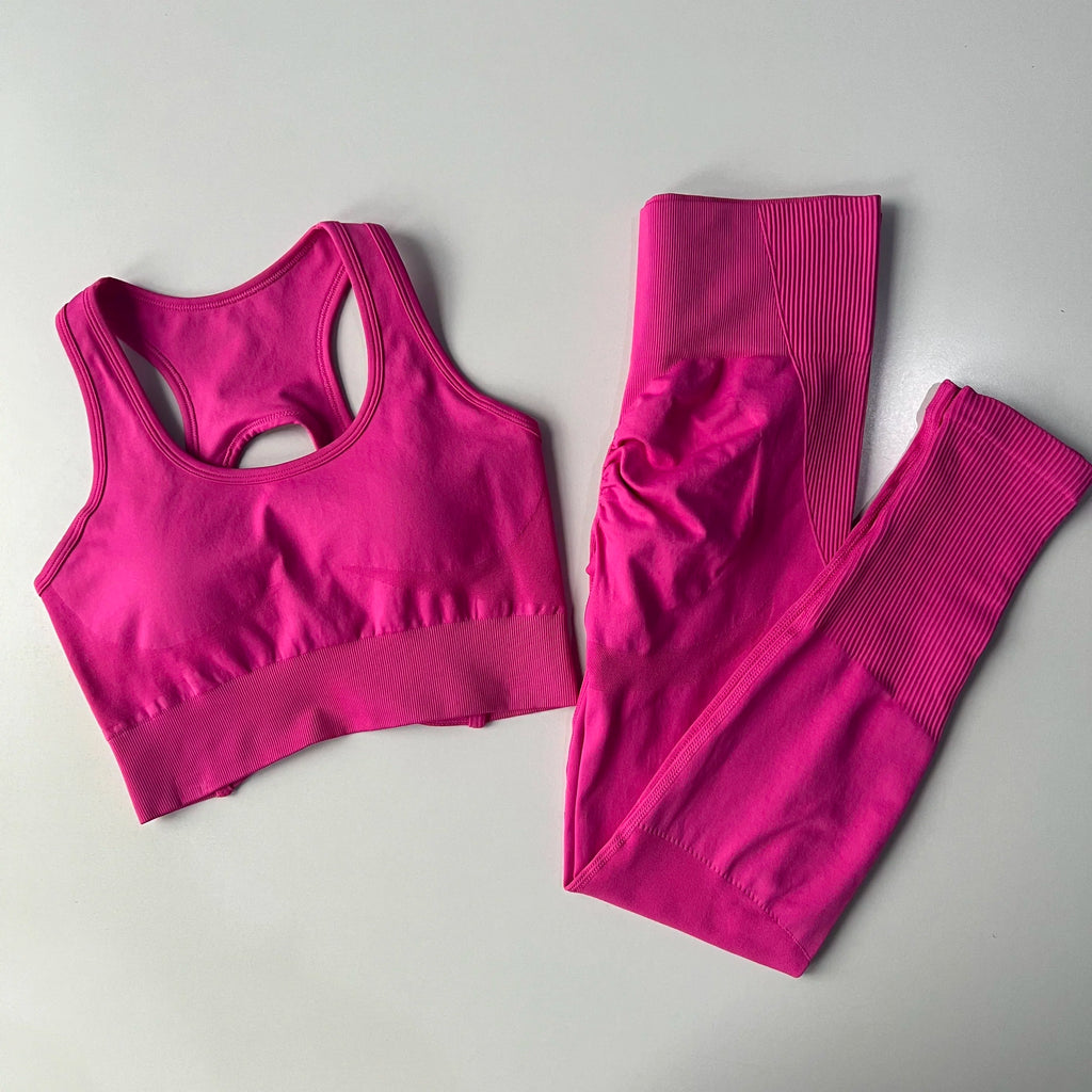 Women’s Open Back Workout Set – High Waist Yoga Leggings & Sports Bra Fitness Outfit