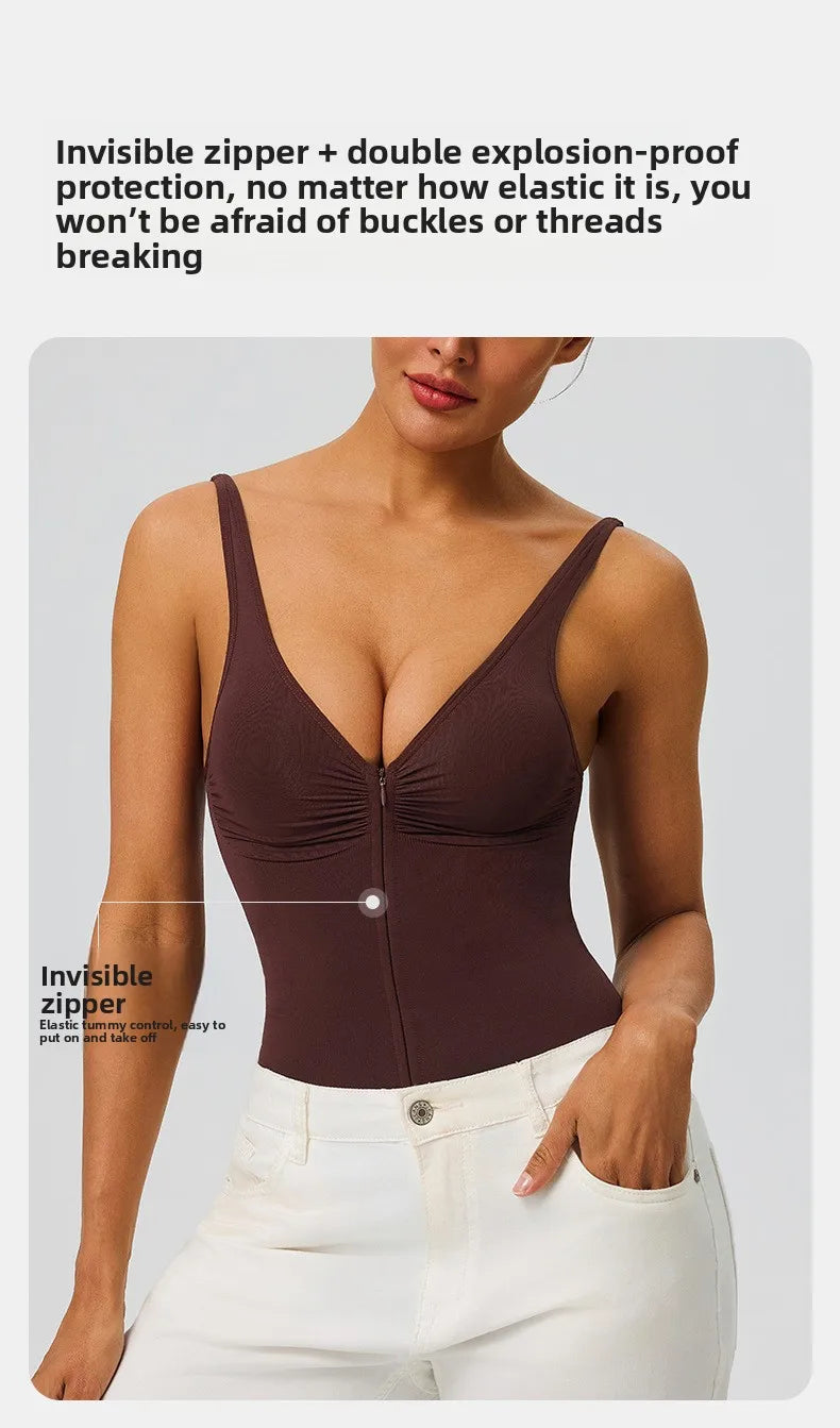 Seamless Shapewear Bodysuit – Tummy Control Compression One-Piece with Zipper & Adjustable Straps