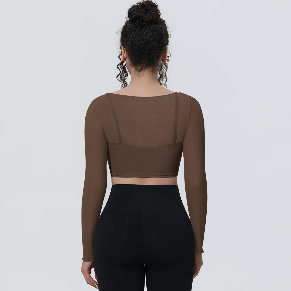 Woman Sports Yoga Long Sleeves Workout Top Solid Color False Two-piece Mesh Running Shirts with Chest Pad Summer Long Sleeves
