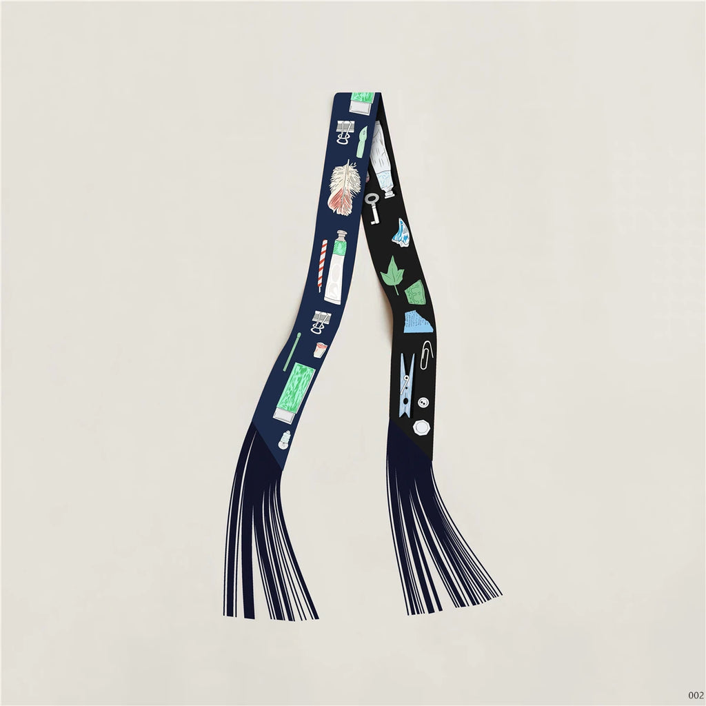 Women's Satin Silk Feel Twilly Fringe Scarf – Tassel Print Scarf Ribbon, Bag Handle Wrap & Neck Scarf