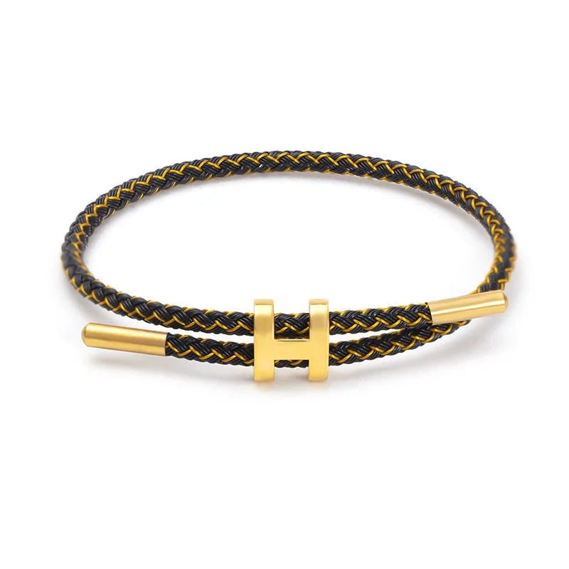 H-Buckle Stainless Steel Rope Bracelet – Unisex Fashion Wristband for Men & Women