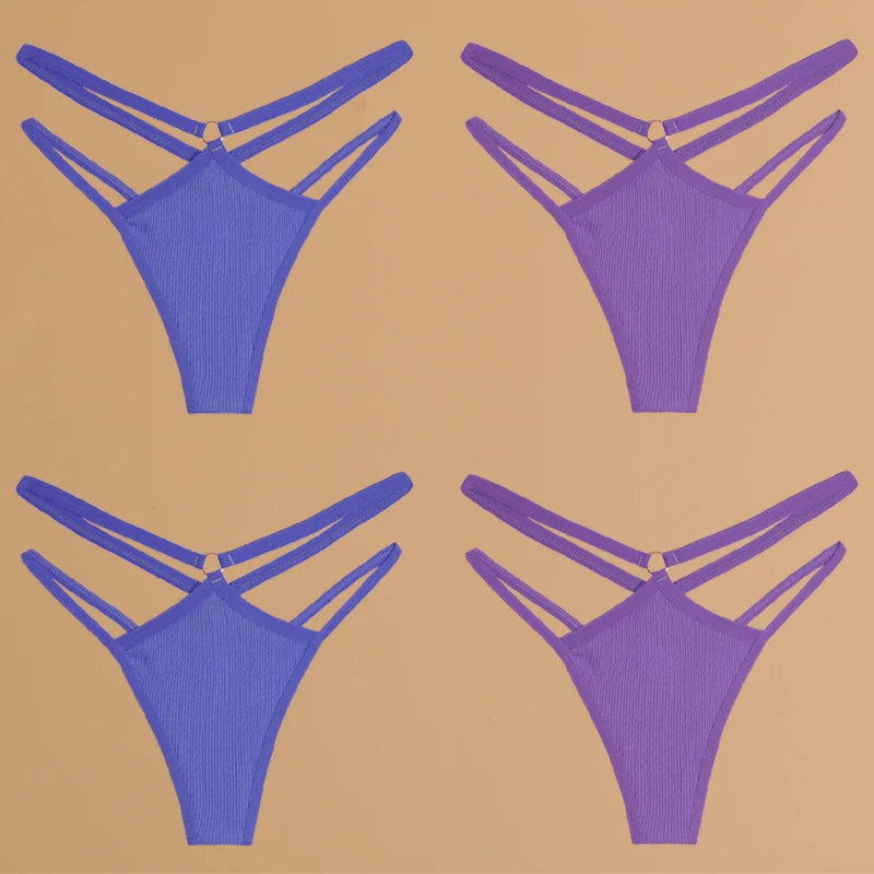 4-Pack Women's Cotton Thongs – Low Rise Breathable Stretch Panties, Everyday Comfort Underwear
