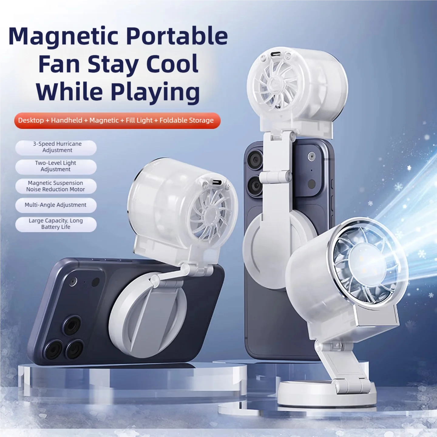 Magnetic Clip-On Mini Fan with Fill Light Portable Selfie & Streaming Fan