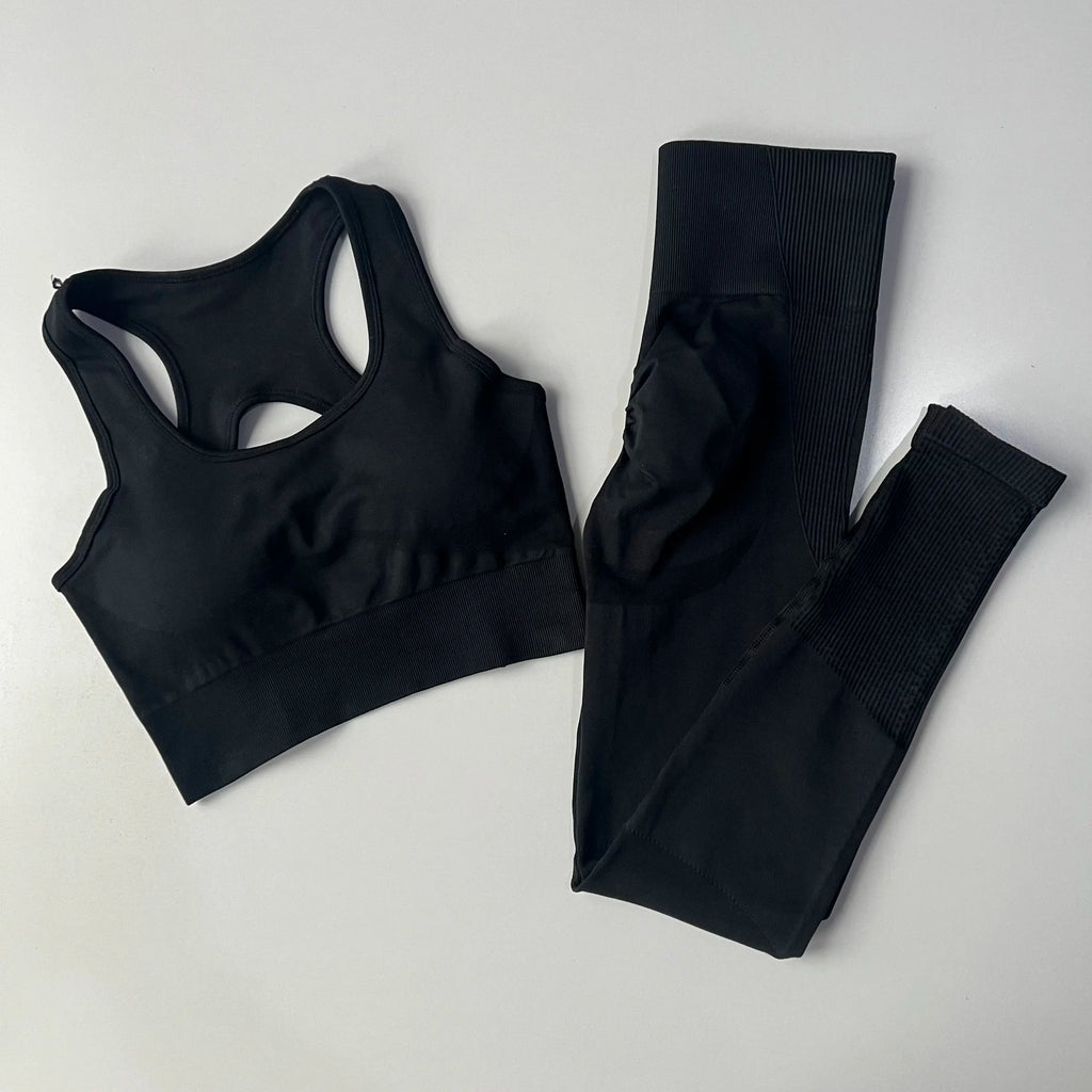 Women’s Open Back Workout Set – High Waist Yoga Leggings & Sports Bra Fitness Outfit