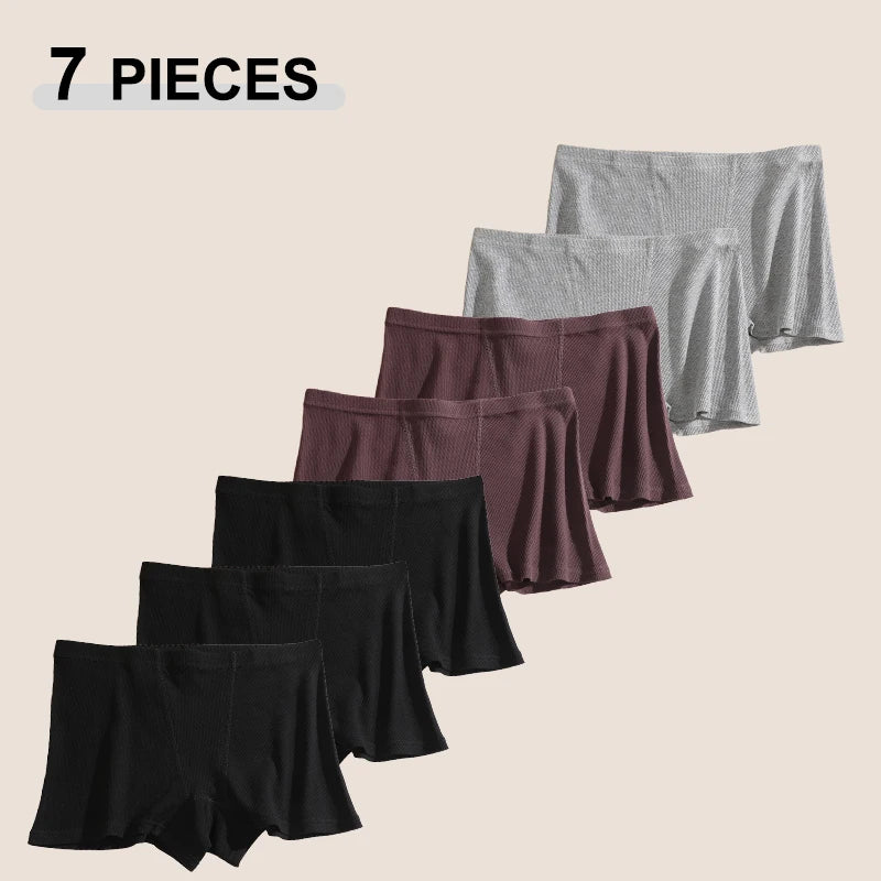 7Pcs Seamless Cotton Women Boyshort Underwear Set S–XXL – High Waist Soft Stretch Cozy Breathable Everyday Panties