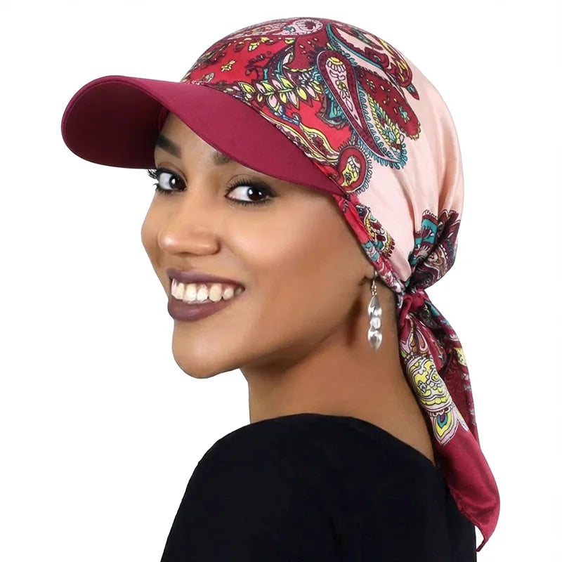 Women’s Satin Headscarf Baseball Cap Soft Breathable Summer Sun Hat with Brim