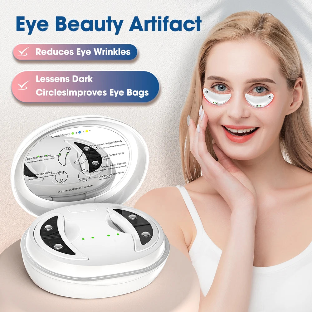 LED Rechargeable Eye Massager with Red Light Therapy – Microcurrent Under Eye Care Device for Puffiness & Tired-Looking Eyes