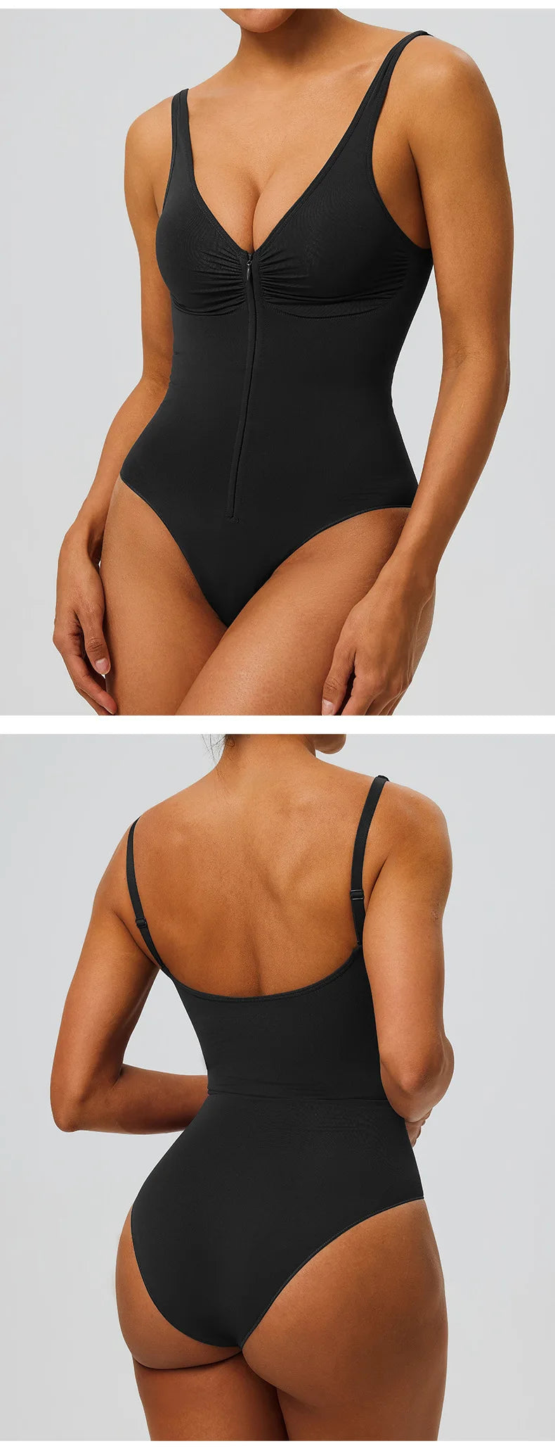 Seamless Shapewear Bodysuit – Tummy Control Compression One-Piece with Zipper & Adjustable Straps