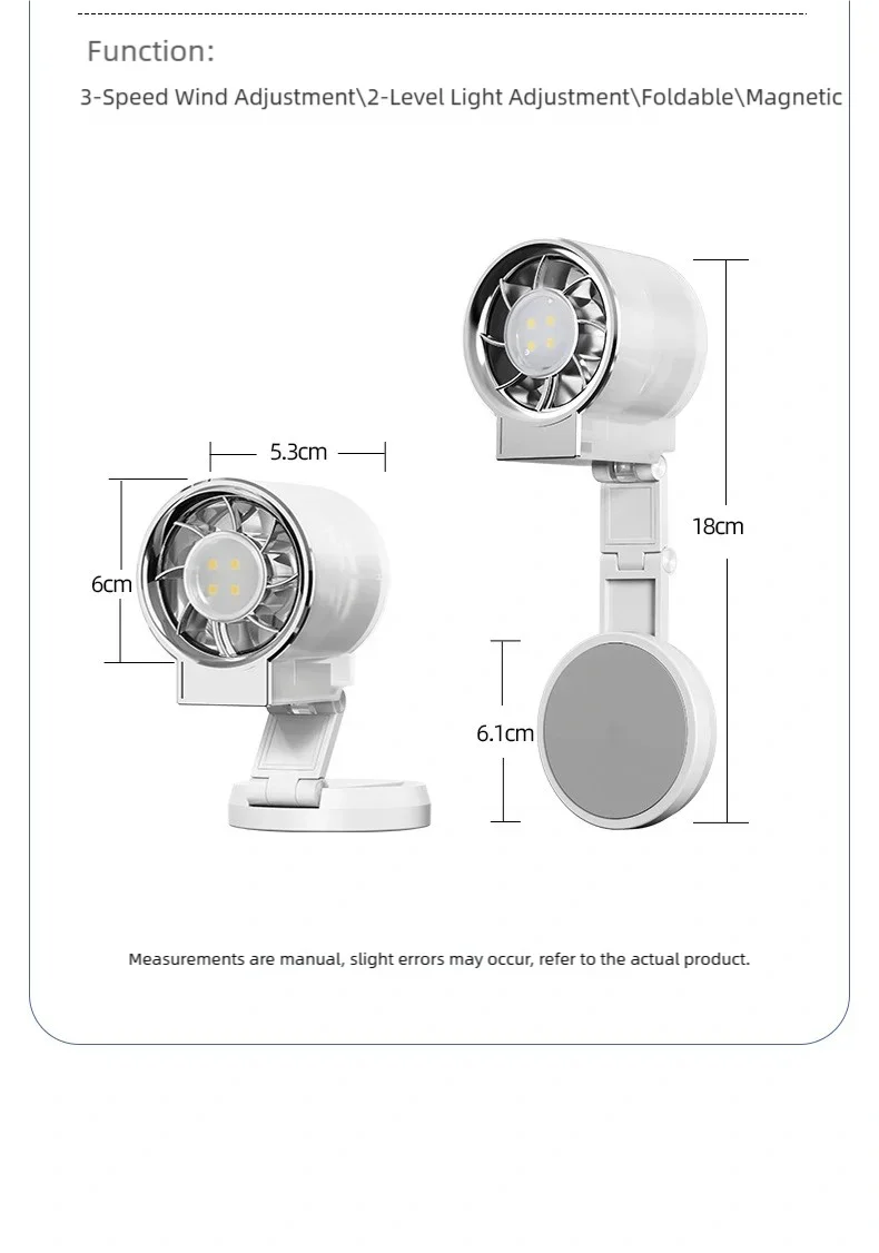Magnetic Clip-On Mini Fan with Fill Light Portable Selfie & Streaming Fan
