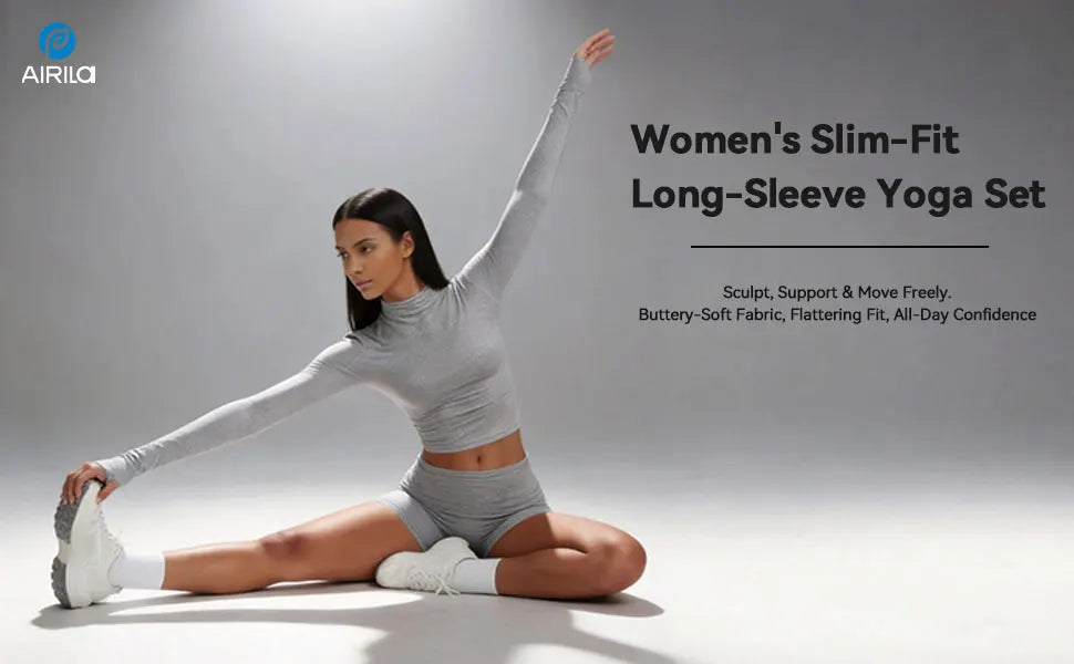 Airila Women's 2PCS Yoga Set Pilates Gym Sportswear seamless Crop Top Longsleeved Outfits Tracksuits Workout Running Jogging Casual FitnessSports Bra Leisure Athletic
