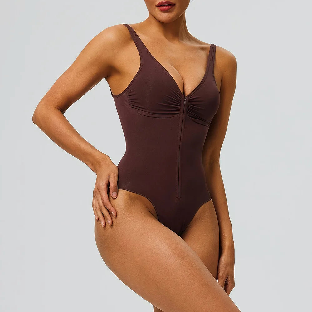 Seamless Shapewear Bodysuit – Tummy Control Compression One-Piece with Zipper & Adjustable Straps