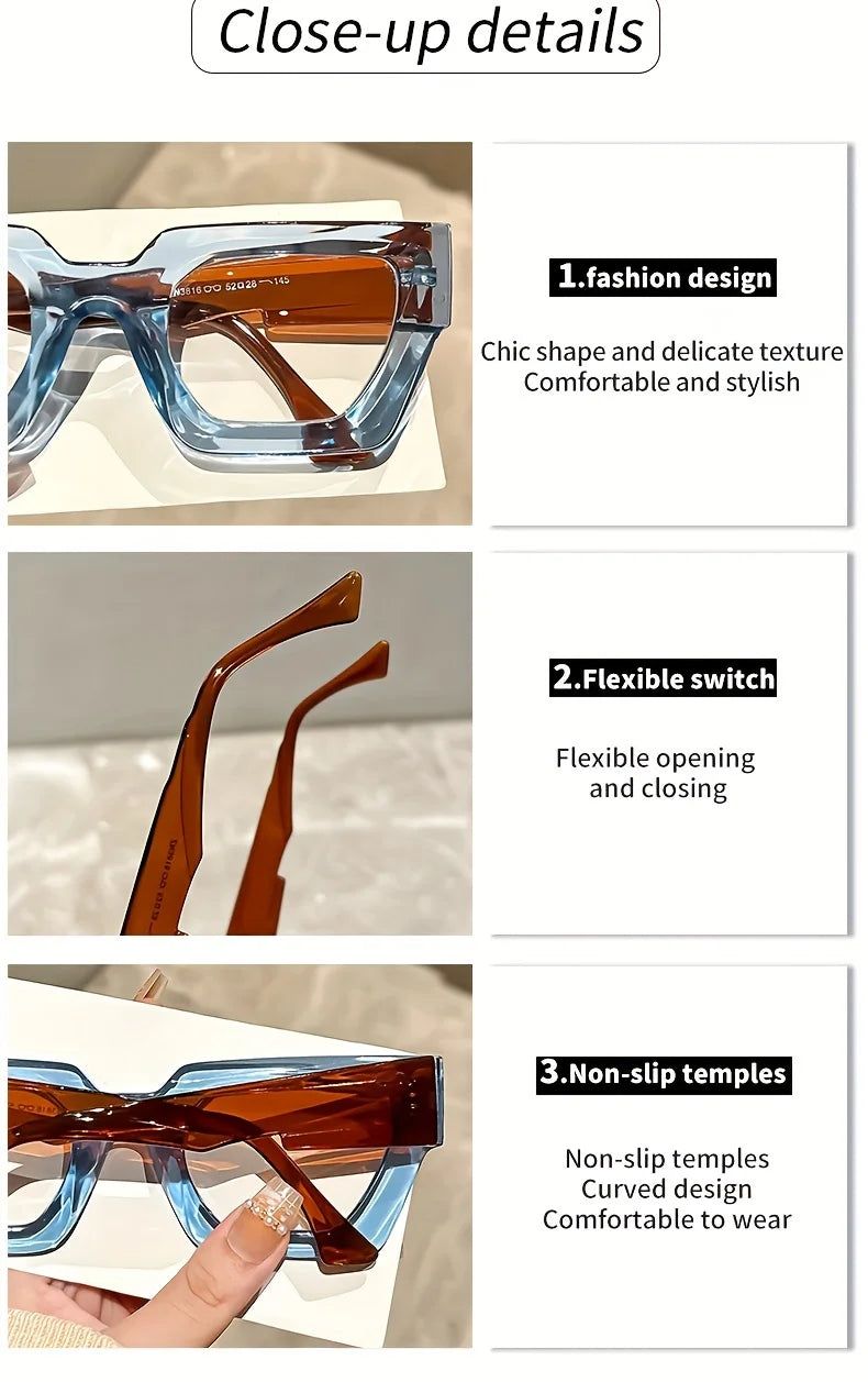 Y2K Oversized Clear Lens Glasses – Print Frame, Blue Light Blocking Fashion Eyewear