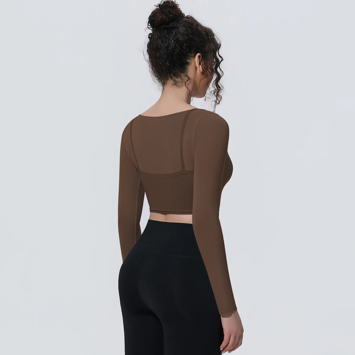 Woman Sports Yoga Long Sleeves Workout Top Solid Color False Two-piece Mesh Running Shirts with Chest Pad Summer Long Sleeves