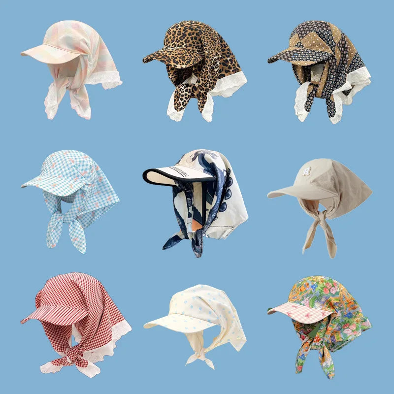Women’s Big Brim Sun Hat Headscarf Baseball Cap Summer Sunshade Hat