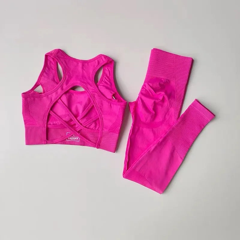 Women’s Open Back Workout Set – High Waist Yoga Leggings & Sports Bra Fitness Outfit