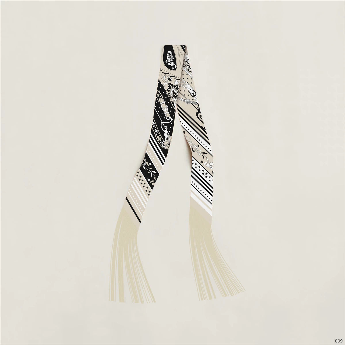 Women's Satin Silk Feel Twilly Fringe Scarf – Tassel Print Scarf Ribbon, Bag Handle Wrap & Neck Scarf