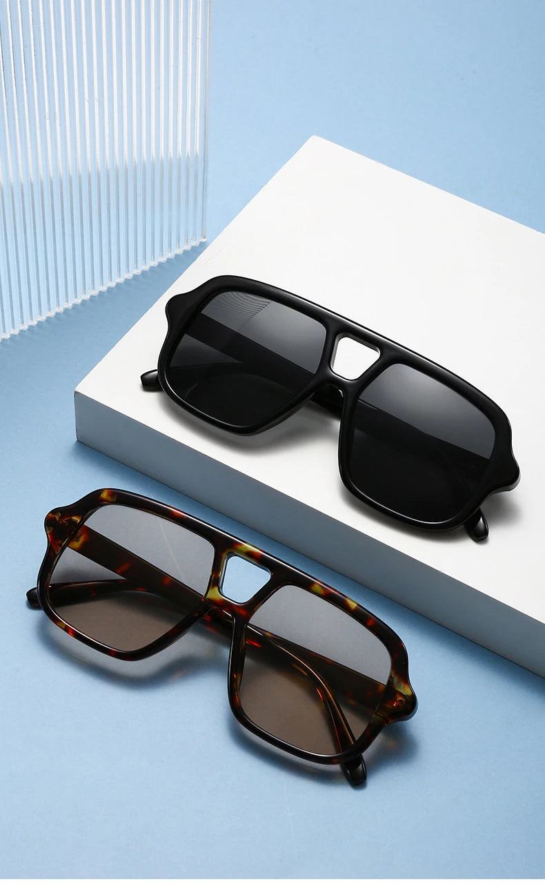 Vintage Square Double Bridge Sunglasses – Style UV400 Fashion Shades for Men & Women