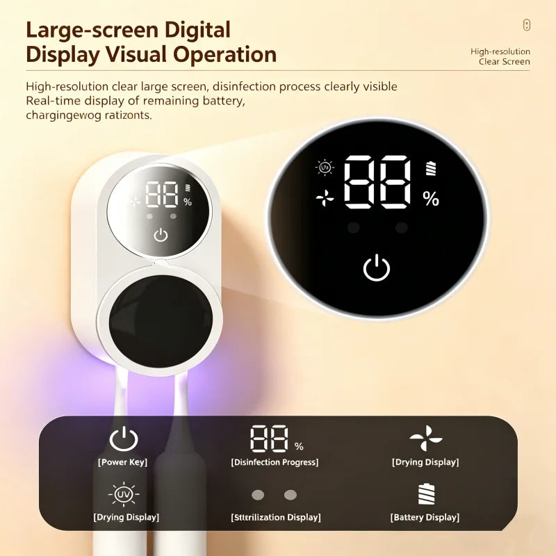 UV Toothbrush Sterilizer Case Portable Rechargeable Travel Holder with Display