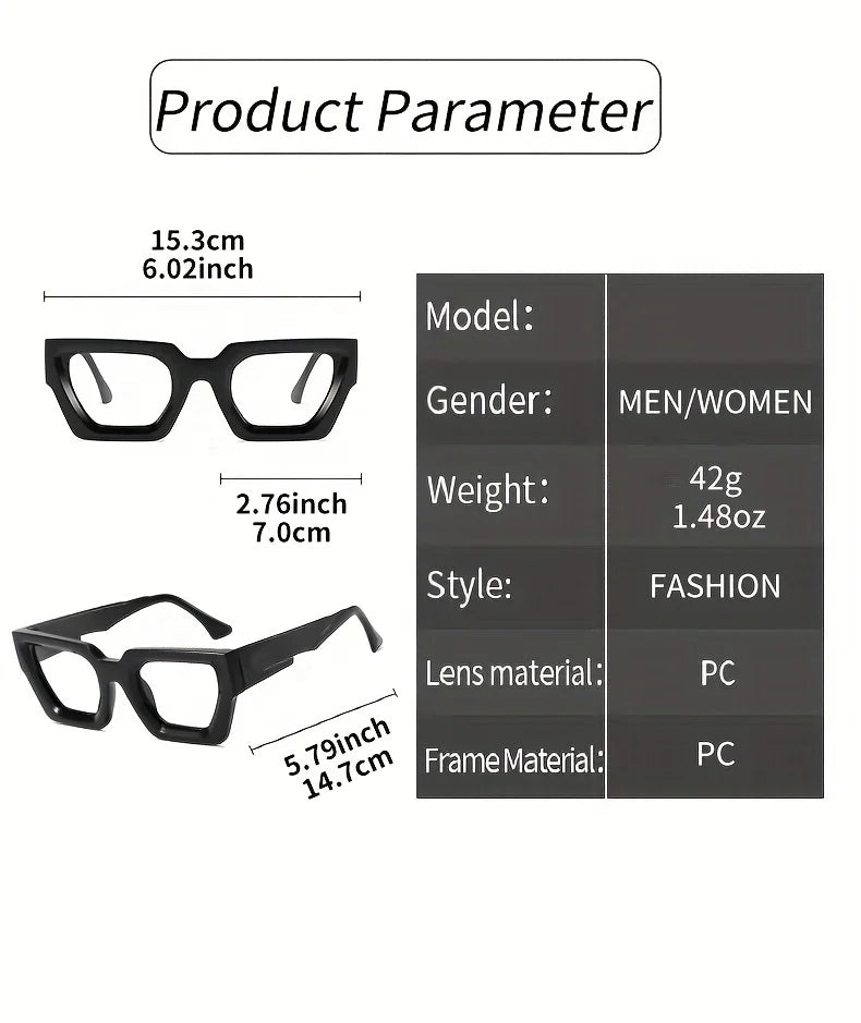 Y2K Oversized Clear Lens Glasses – Print Frame, Blue Light Blocking Fashion Eyewear