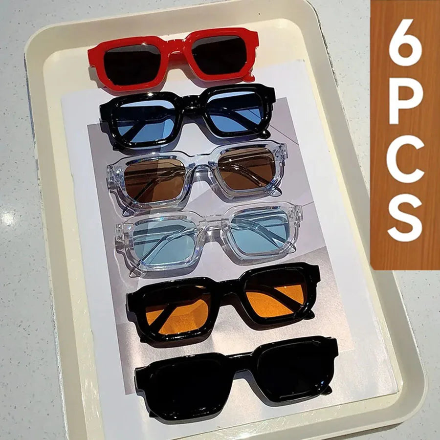 6PCS Vintage Rectangle Sunglasses Retro UV400 Fashion Eyewear Set for Women & Men