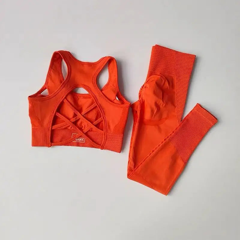 Women’s Open Back Workout Set – High Waist Yoga Leggings & Sports Bra Fitness Outfit