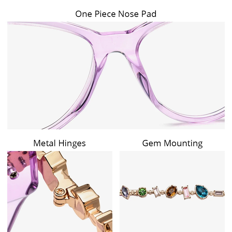 Cat Eye Diamond Eyeglasses Frame – Acetate Metal Luxury Style Fashion Glasses for Women