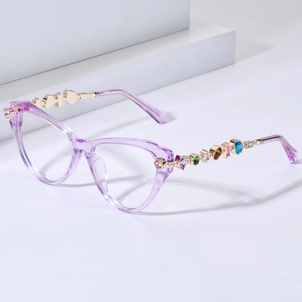 Cat Eye Diamond Eyeglasses Frame – Acetate Metal Luxury Style Fashion Glasses for Women