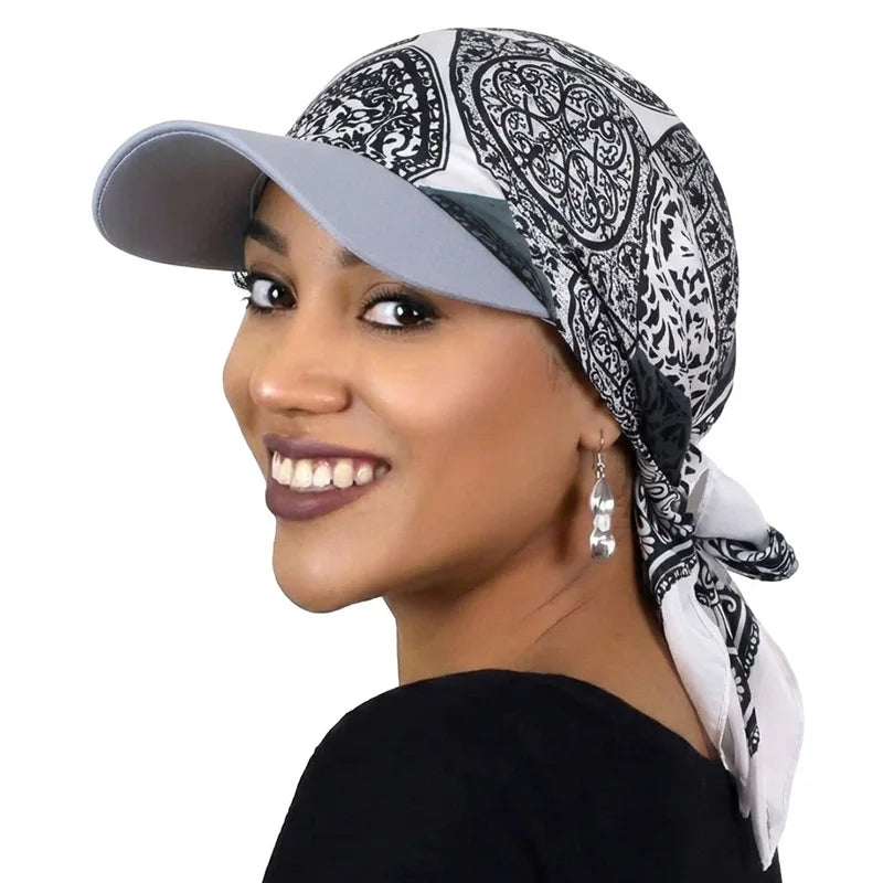 Women’s Satin Headscarf Baseball Cap Soft Breathable Summer Sun Hat with Brim