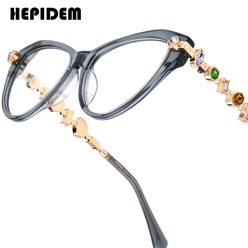 Cat Eye Diamond Eyeglasses Frame – Acetate Metal Luxury Style Fashion Glasses for Women