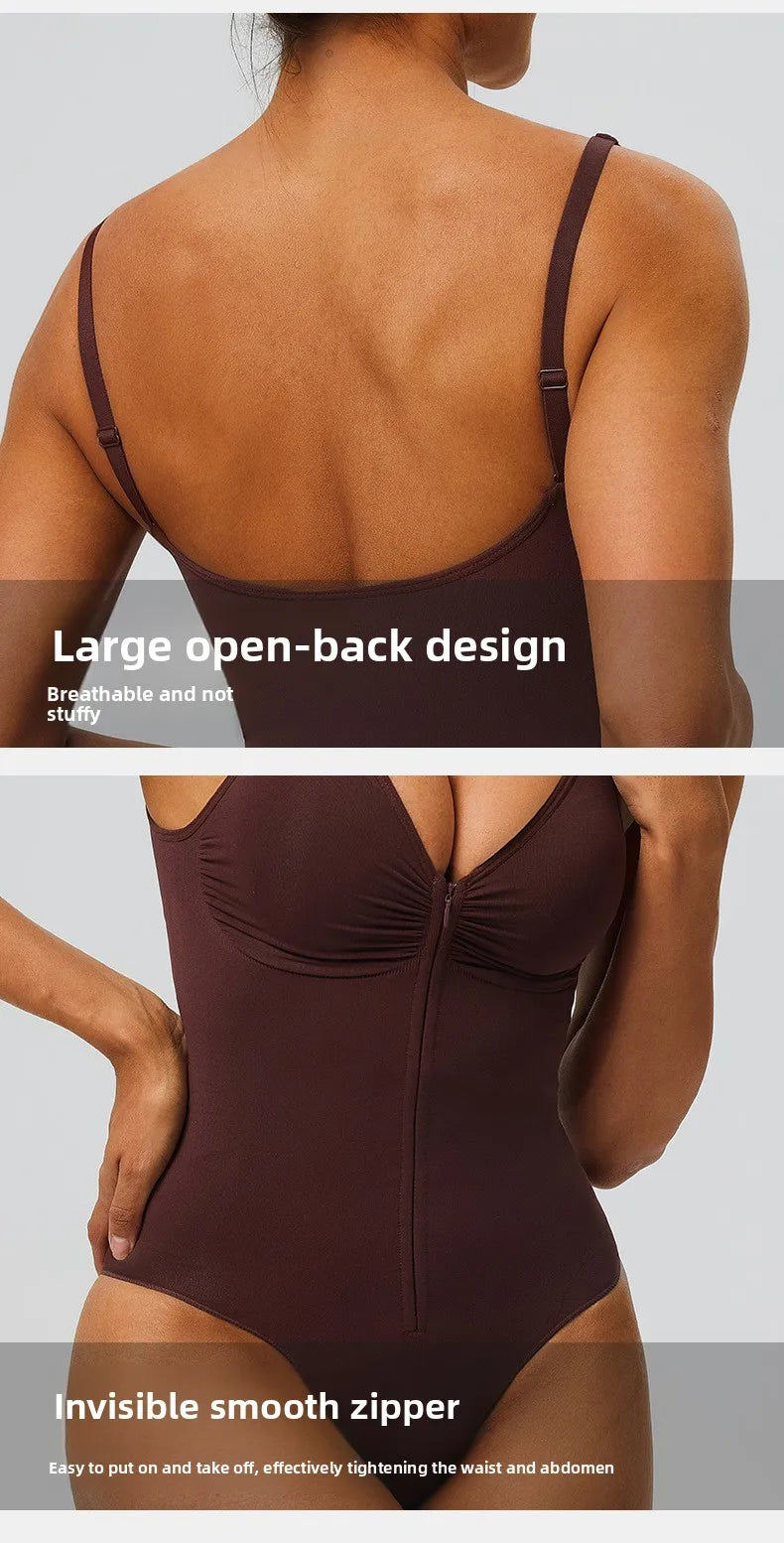 Seamless Shapewear Bodysuit – Tummy Control Compression One-Piece with Zipper & Adjustable Straps