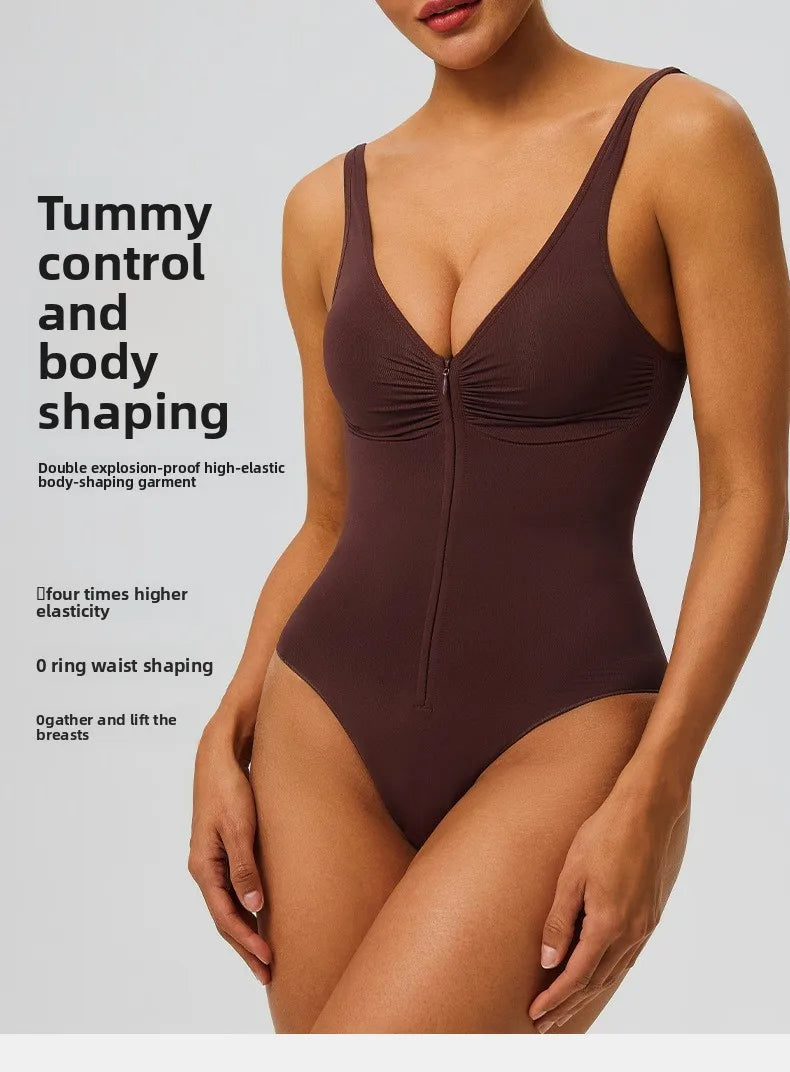 Seamless Shapewear Bodysuit – Tummy Control Compression One-Piece with Zipper & Adjustable Straps