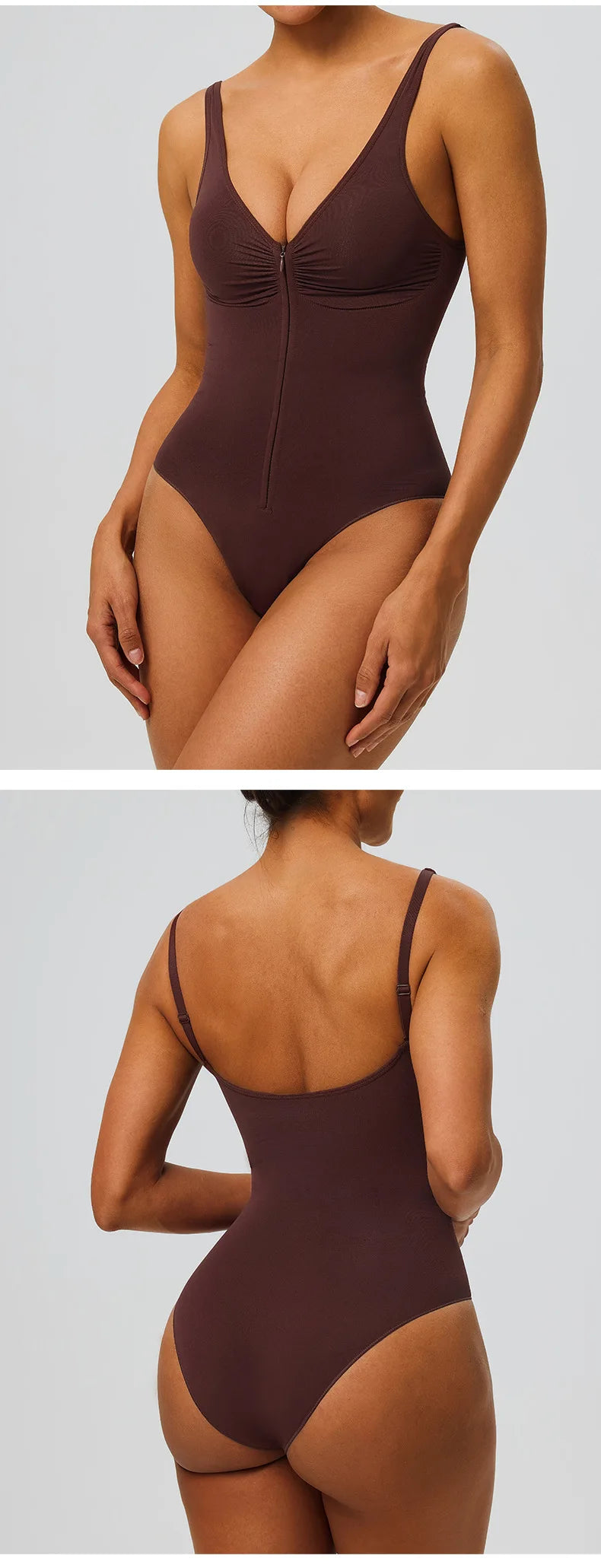 Seamless Shapewear Bodysuit – Tummy Control Compression One-Piece with Zipper & Adjustable Straps