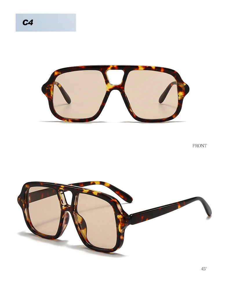 Vintage Square Double Bridge Sunglasses – Style UV400 Fashion Shades for Men & Women