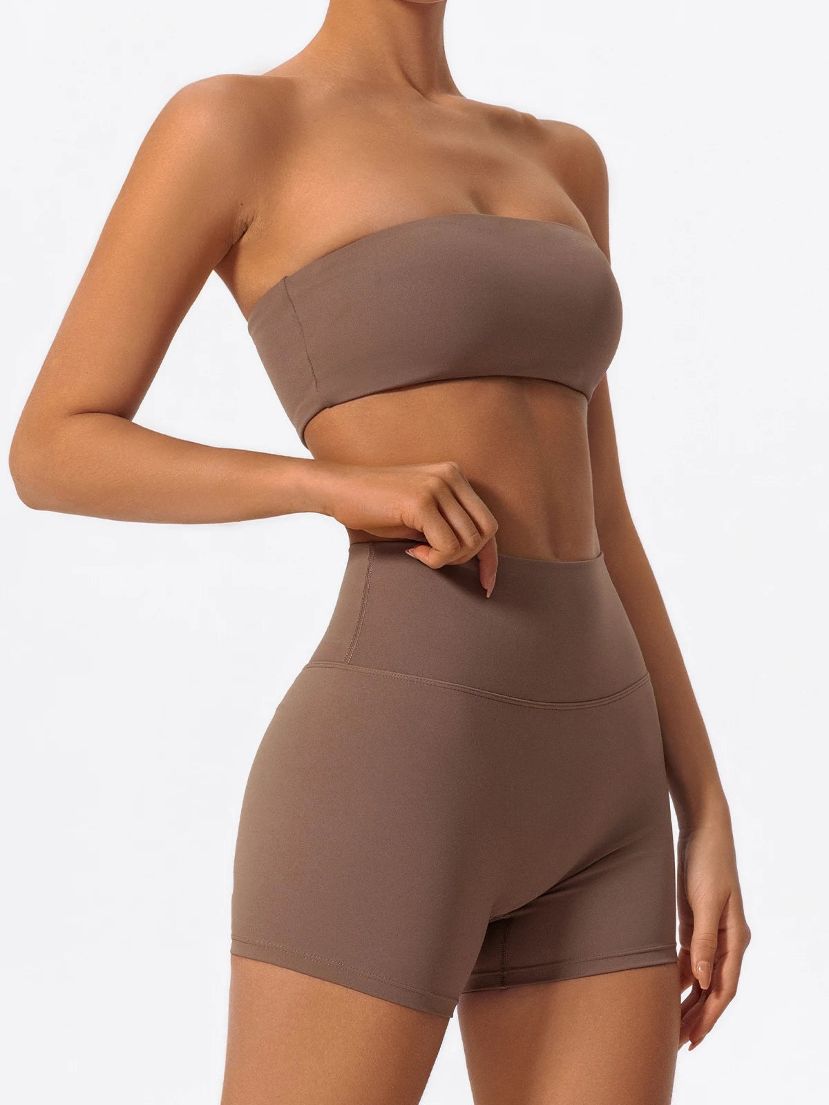 Summer 2-Piece Women’s Workout Set – Strapless Sports Bra & High Waist Yoga Shorts, Gym Fitness Outfit