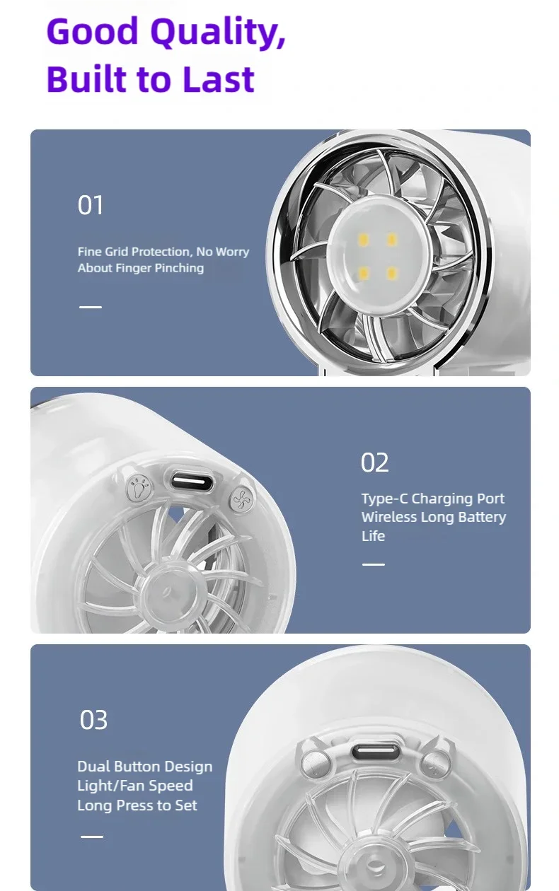 Magnetic Clip-On Mini Fan with Fill Light Portable Selfie & Streaming Fan