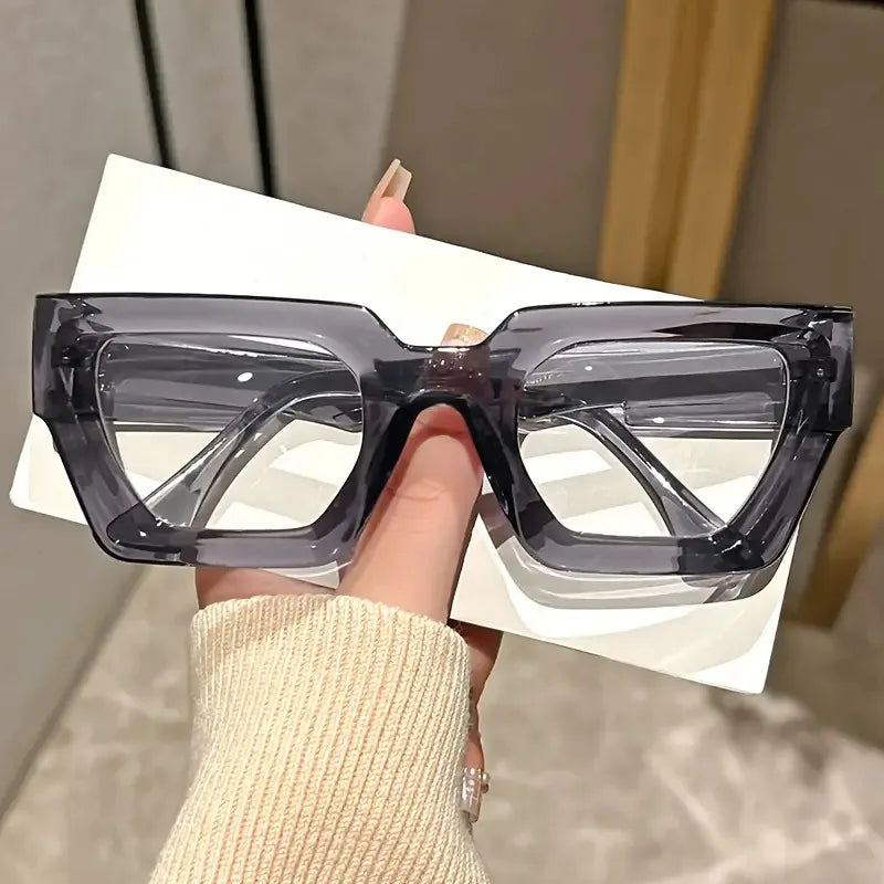 Y2K Oversized Clear Lens Glasses – Print Frame, Blue Light Blocking Fashion Eyewear