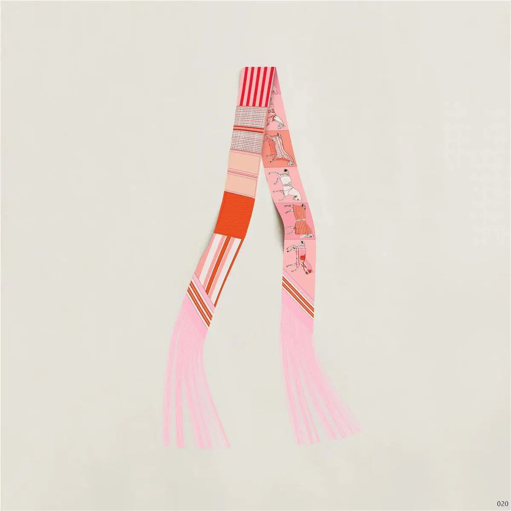 Women's Satin Silk Feel Twilly Fringe Scarf – Tassel Print Scarf Ribbon, Bag Handle Wrap & Neck Scarf