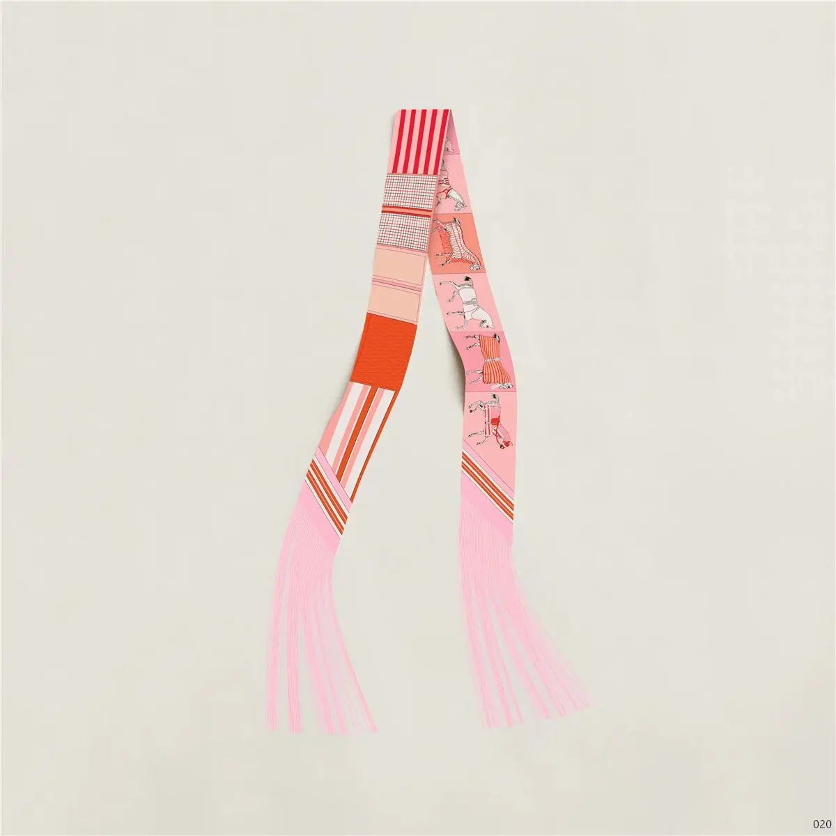 Women's Satin Silk Feel Twilly Fringe Scarf – Tassel Print Scarf Ribbon, Bag Handle Wrap & Neck Scarf