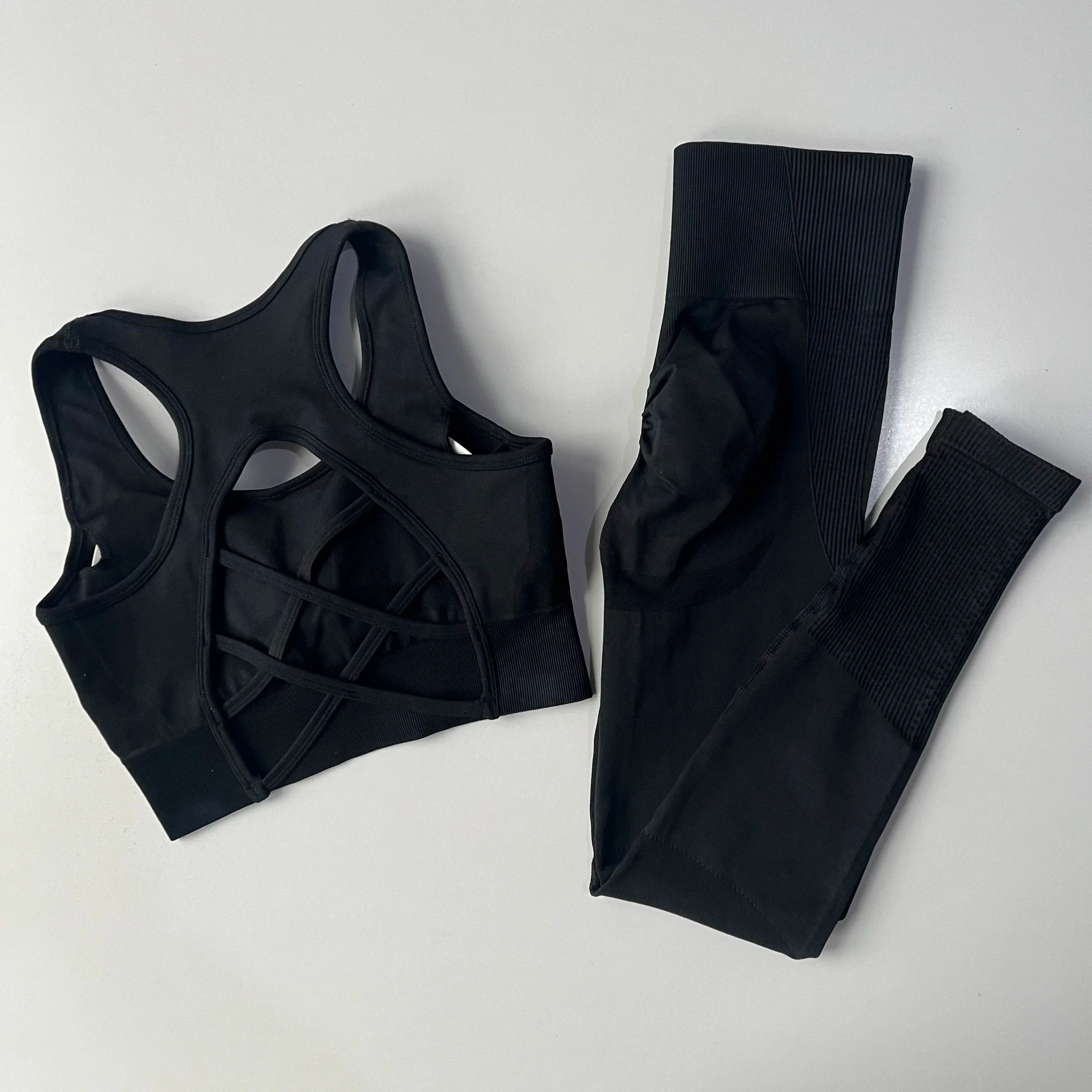 Women’s Open Back Workout Set – High Waist Yoga Leggings & Sports Bra Fitness Outfit