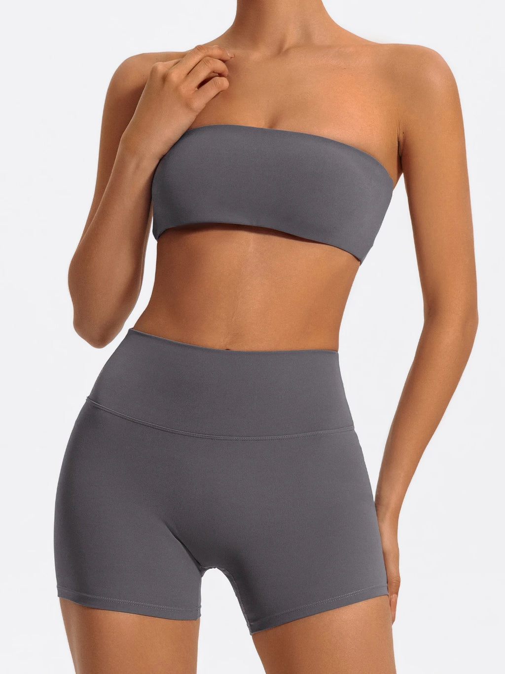 Summer 2-Piece Women’s Workout Set – Strapless Sports Bra & High Waist Yoga Shorts, Gym Fitness Outfit