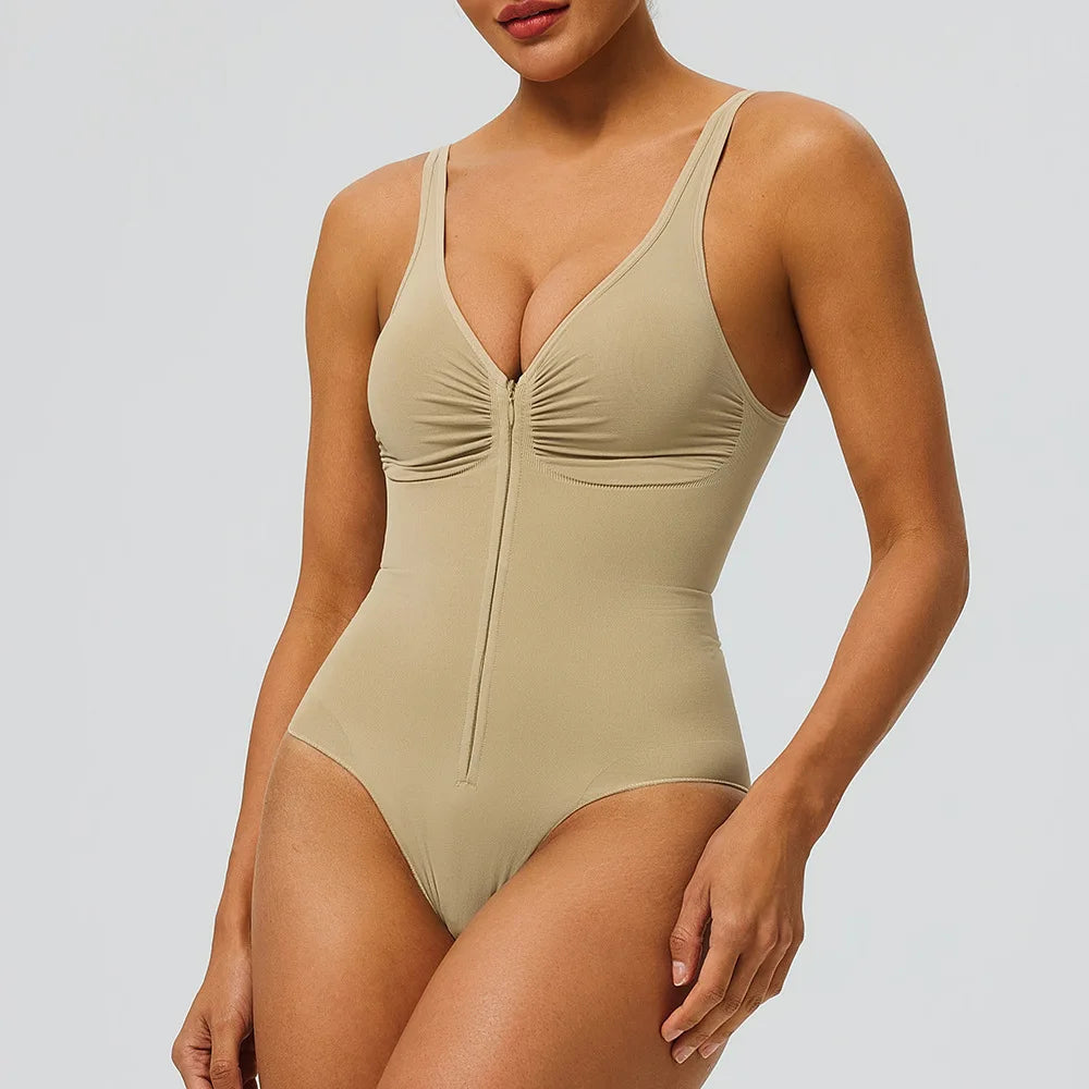 Seamless Shapewear Bodysuit – Tummy Control Compression One-Piece with Zipper & Adjustable Straps